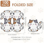 100Pcs Cat Napkins Cute Cartoon Kitten Shape Napkin Kitten Party Cocktail Napkins Set Suitable for Girls,Boys,Women Birthday,Baby Showers,Pet Enthusiasts,Cat Party Decorations Supplies (Cat Napkins)