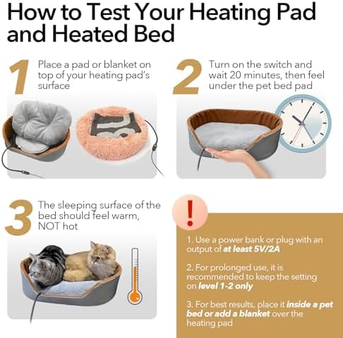 USB Pet Heating Pad – Turns Any Pet Bed Heated (Use Inside Bed), 5V/2A Required, 5-Temp & Timer, 140°F Auto Shut-Off, Waterproof Warmer for Cats/Dogs, Power Bank/Wall/Car Powered (8"x11.5")