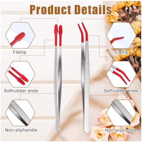 4 PCS Rubber Tipped Tweezers PVC Rubber Coated Tweezer, Stamp Tweezers for Crafting Coated Flat and Bent Forceps Hobby Tweezer for Lab Industrial Jewelry Craft Coin Stamp Tongs
