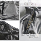 Men's PU Leather Shorts Flat Front Boxer Short Pants Straight Leg Hot Shorts with Pocket & Zipper for Men Casual