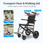 Nihhcune Foldable Wheelchair for Seniors, Ultra Lightweight Rolling Transport Chair with One-Hand Fold No Installation Portable Travel Wheelchair with Handbrake Seat Belt Storage Bag, 300lb Capacity