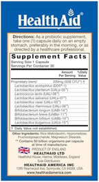 HealthAid ImmuProbio 50 Billion CFU with Prebiotic, 30ct, Once Daily, Acid & Bile Resistant Strains, Vegan