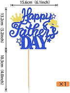 Rsstarxi 1 Pack Happy Father's Day Cake Topper Glitter Best Dad Cake Pick with Hat Crown Love Dad Cake Decorations for Happy Father's Day Birthday Party Supplies Blue