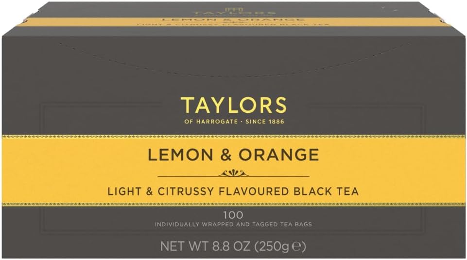 Taylors of Harrogate Lemon & Orange, Black Tea, Individually Wrapped Bags, 100 Count (Pack of 1), Citrussy, Fragrant and Light, Caffeinated, Enjoy Hot or Iced, 100 Teabags