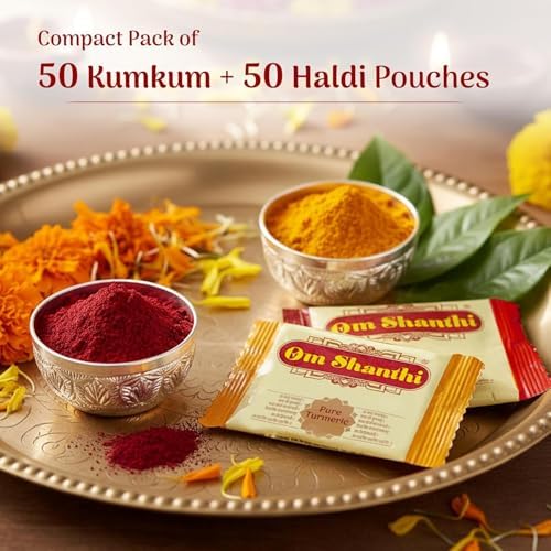 Pasupu Kumkuma Return Gift Packets | Set of 25 Haldi Kumkum Mini Packs | Premium Kumkum and Turmeric Powder Combo | Indian Thamboolam Set for Durga Puja | Thambulam Give Away Pooja Gifts