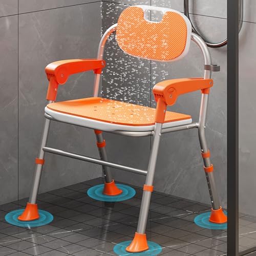 Shower Chair for Inside Shower, Heavy Duty Shower Seat with Back, Shower Seats for Elderly with Arms, Shower Chair for Bathtub Foldable, Adjustable Leg Height (A)