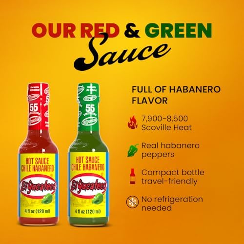 EL YUCATECO Hot Sauce, Aauthentic Mexican Hot Sauce Flavor, Bold Taste with Real Habanero Salsa, Fiery kick in every drop, Spicy gift set, Gourmet flavor, 2-pack Green and Red sauce | 4oz each