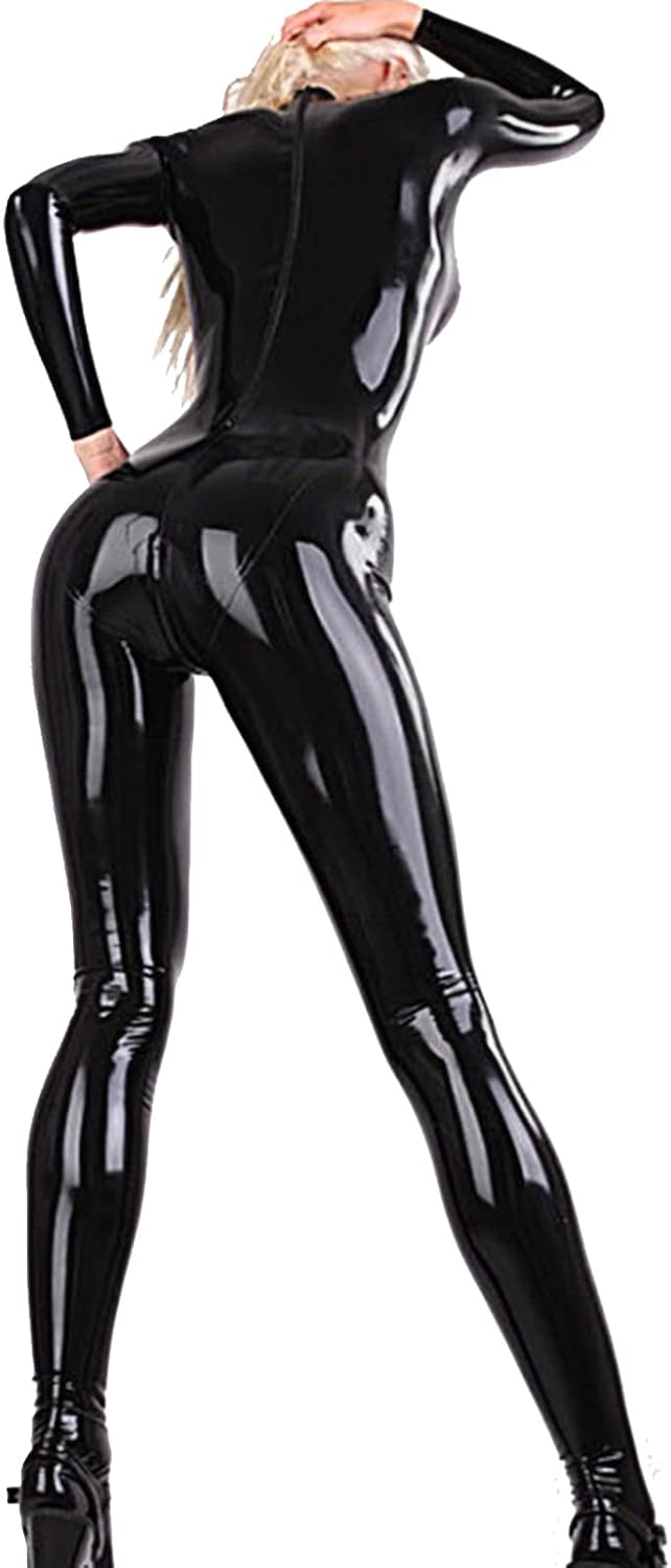 LESOYA Women's Sexy Shiny Wetlook Leather Long Sleeve Zipper Crotch Bodysuit Full Body Catsuit Jumpsuit Clubwear