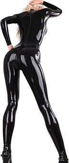 LESOYA Women's Sexy Shiny Wetlook Leather Long Sleeve Zipper Crotch Bodysuit Full Body Catsuit Jumpsuit Clubwear