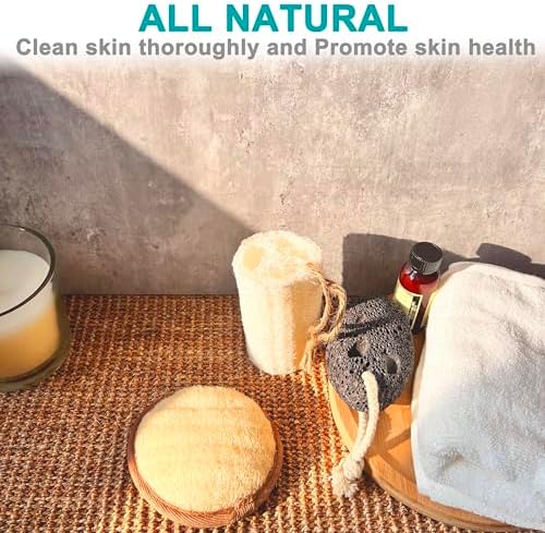 6 pcs/Set 4"×4" Natural Exfoliating Face Pad Loofah Sponge Facial Brush - Shower Scrubber - Body Bath Spa for Men & Women, Renewable Resource (Front 100% Loofah + Back 100% Pile Fabrics) Pack of 6