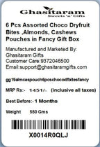 Ghasitaram Gifts Rakhi Gifts for Brothers Rakhi Chocolate 6 Pcs Assorted Choco Dryfruit Bites,Almonds, Cashews Pouches in Fancy Gift Box with Pearl Rakhi
