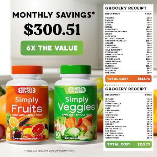 Simply Nature's Pledge - Packed with Over 40 Different Fruits & Vegetables - Made with Whole Food Superfoods - with High Beta Carotene – 100% Soy Free - 90 Count (Pack of 2)