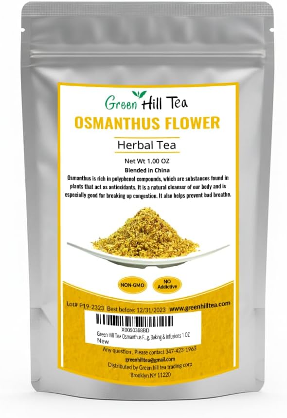 Green Hill Tea Osmanthus Flower Dried – Premium– Fragrant Osmanthus Dried Flowers -Loose Leaf Tea – 100% Pure, Natural, Non-GMO – Great for Brewing, Baking & Infusions 1 OZ