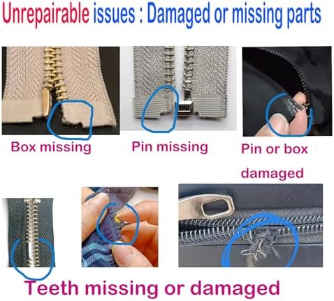cpqakb 12 Pcs Zipper Pull Replacement 5 Zippers Repair Kit #5 Lockable Sliders, Bottom and Top Stop, Fix Zip Head On for Repairing Coats,Jackets, Metal Plastic and Nylon Coil Zippers.