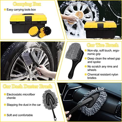 TTRCB 27Pcs Car Detailing Kit, Car Detailing Brush Set, Auto Detailing Drill Brush Set, Car Detailing Brushes, Car Wash Kit, Car Accessories, Car Cleaning Tools Kit for Interior, Exterior, Wheels