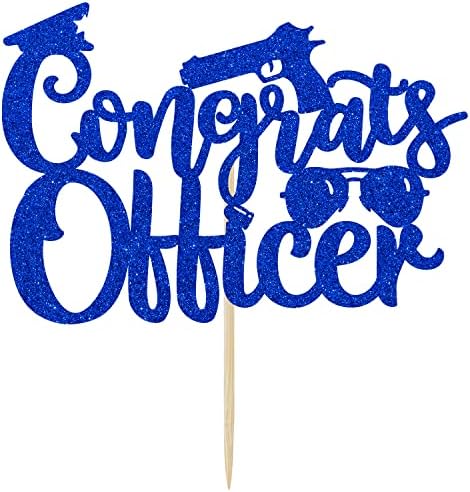 Congrats Officer Cake Topper, Congratulations on Police Academy Graduate Cake Decor, Class of 2026 Police Academy Graduation Party Decoration Supplies, Blue Glitter