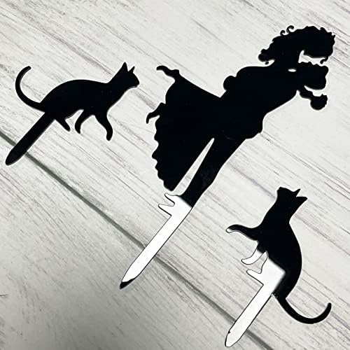 JIEEIN Wedding Cake Topper - Bride Hold Groom with Flowers Besides Two Pet Cats Silhouette Cake Decoration