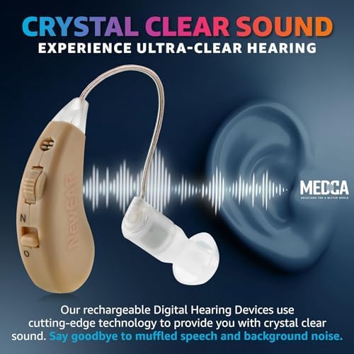 Hearing Amplifiers Set with New Digital Technology - Almost Invisible Design and Rechargeable USB Dock - Personal Pair Sound Amplifier with Adjustable Volume Tone Control By MEDca