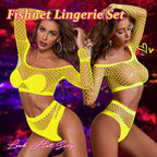 Sexy Lingerie for Women Fishnet Lingerie Sets for Women Two Piece Rave Outfits Mesh Long Sleeve Bodysuit Nightwear