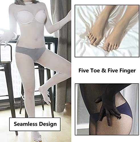 leesuo Women Men Plus Size Sexy Velvet Full Bodystocking Ultrathin Seamless Bodysuit Silky Catsuit with 5 Finger Gloves Toes