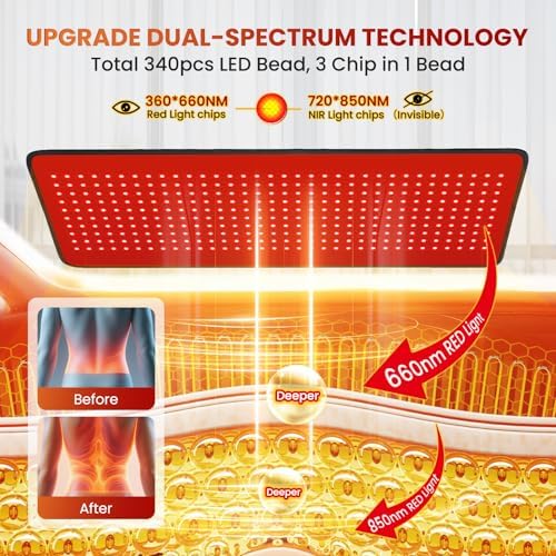 Red Light Therapy Mat for Full Body, Foldable 340 LEDs Near Infrared Light Therapy Pad, 660nm& 850nm 2in1 LEDs Light Blanket, High end Leather, 5 Power Levels UP to 65W, 29.6'x14''