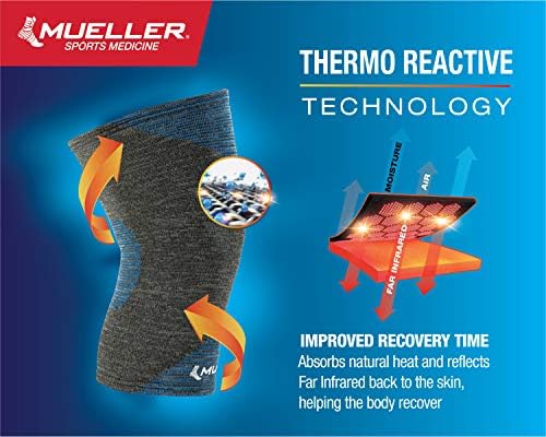 MUELLER Sports Medicine FIR 4-Way Stretch Compression Knee Support, Knee Pain Relief Support for Men & Women, Ideal for Arthritis, Sprains, Gray/Blue