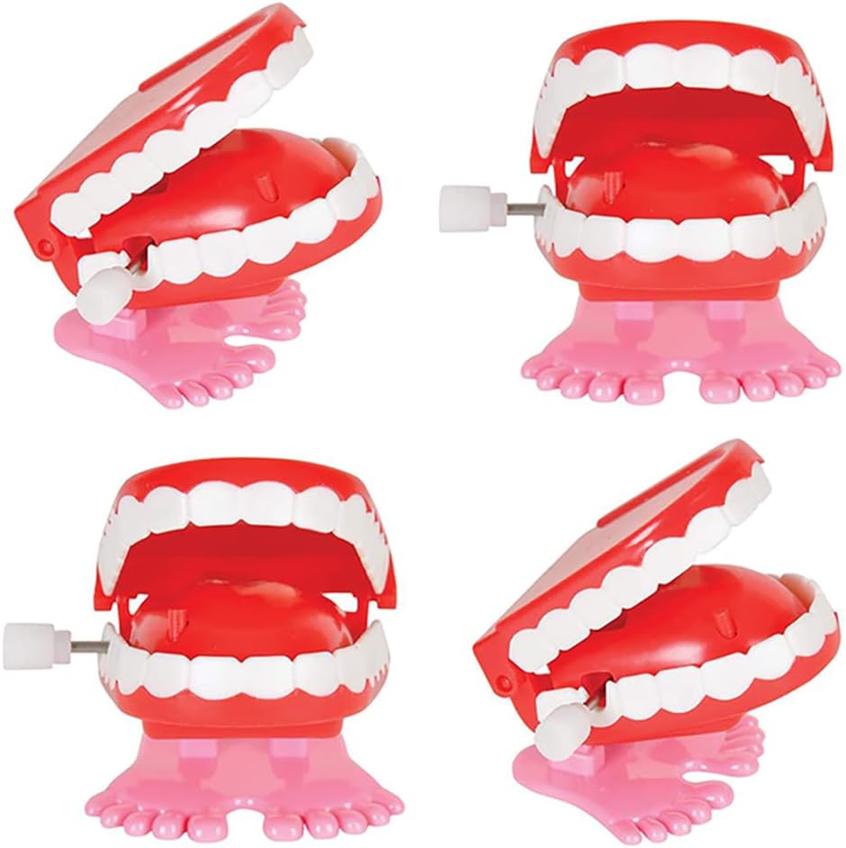 The Dreidel Company Wind Up Teeth Chomping & Chattering Teeth Toys for Kids Birthday Party Favors, Novelty and Gag Gifts, 1.75" Inches (4-Pack)