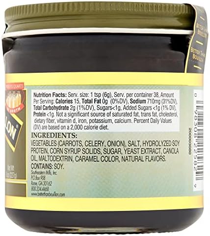 Better Than Bouillon Vegetarian No Beef Base, Made with Seasoned Vegetables, Certified Vegan, Makes 9.5 Quarts of Broth, 38 Servings 8 Ounce (Pack of 1)