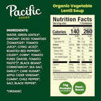 Pacific Foods Organic Vegetable Lentil Soup, Plant Based, 16.3 oz Can