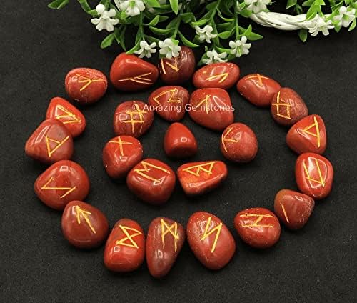 Amazing Gemstone Red Jasper Crystal Runes Set of 25 Engraved Rune Stones with Runes Book PDF