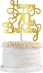 Happy 70th Birthday Cake Topper,Acrylic Double Sided Gold Decoration,for Happy 70th Birthday Cake Decorations,Cheers to 70 Fabulous Cake Decoration/70th Anniversary Party Decorations