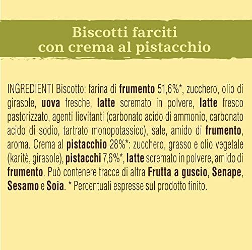 Mulino Bianco Biscuits, Pistachio Cream Filled, 168g