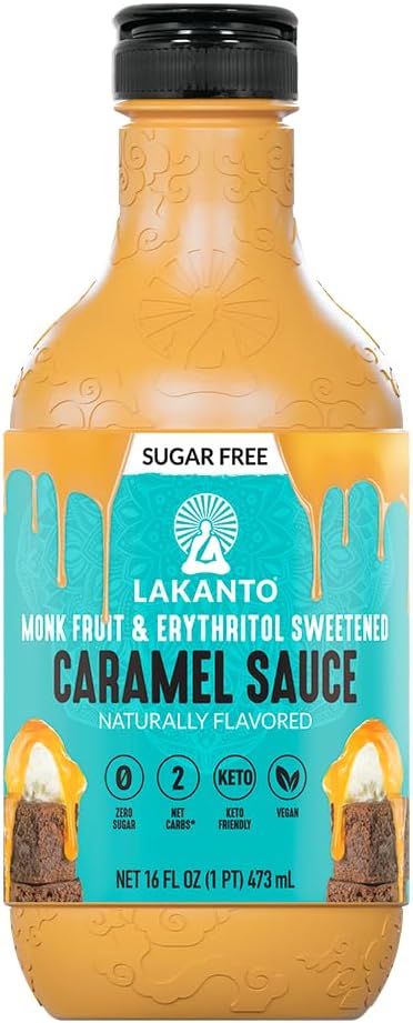 Lakanto Sugar Free Caramel Sauce - Perfect Topping for Brownies, Ice Cream, Milkshake, Smoothies, Coffee, Desserts, Monk Fruit Sweetener with Erythritol, Low Carb, Vegan, Keto Friendly (16 Fl Oz)