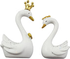 LQ Industrial Swan Birthday Cake Topper 1Pair Small White Resin Swan Couple Figurine Ornaments Set with Gold Crown for Home Decor Cake Topper Desktop Accessories