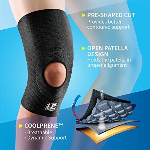 LP SUPPORT 708CA Extreme Knee Support Compression Sleeve - Breathable CoolPrene Athletic Brace Knee (Black - Size S)