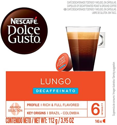 Nescafe Dolce Gusto Coffee Pods, Lungo Decaffeinato, 16 capsules, Pack of 3