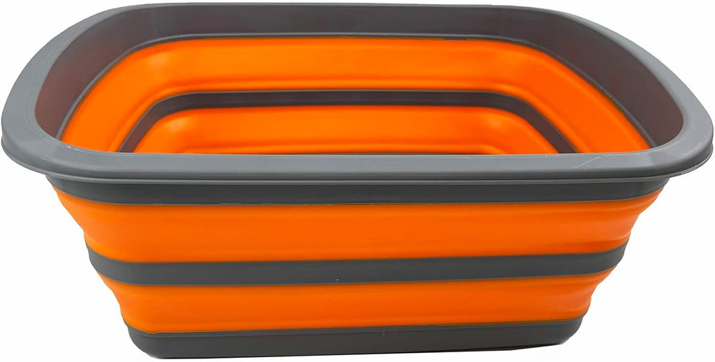 SAMMART 10L (2.6 Gallon) Collapsible Tub-Foldable Dish Tub-Portable Washing Basin-Space Saving Plastic Washtub (Grey/Orange)
