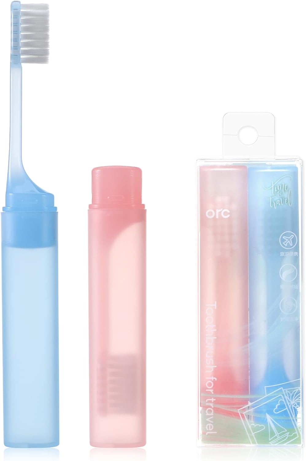Tucnoeu 2 Pcs Travel Toothbrush, Portable Travel Toothbrush Set, Mini Soft Toothbrushes for Adults, Medium Bristles, Portable for Road Trips & Air Travelling