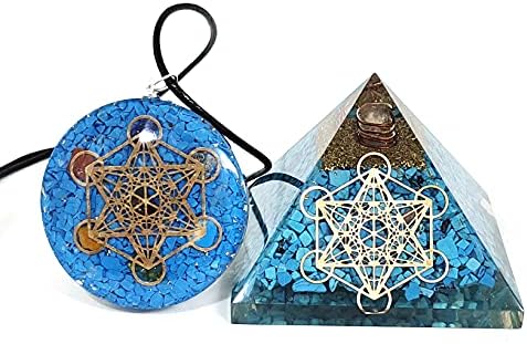 Metatron Grid Turquoise Orgone Pyramid & Metatron’s Cube Merkaba with 7 Chakra Crystals Orgone Pendant Positive Energy Generator Reiki Chakra Healing Aura Cleansing Yoga Meditation
