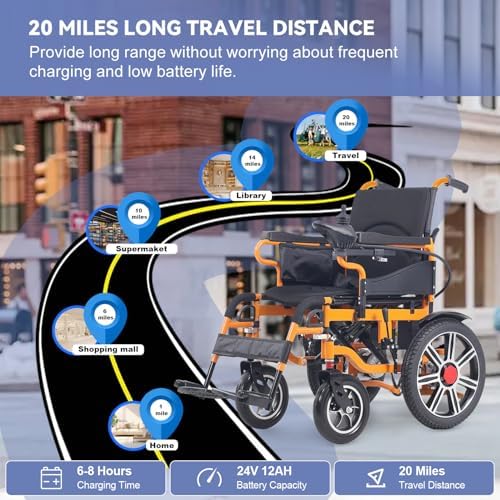 25+ Miles Long Range,Electric Wheelchair for Adults Intelligent Power Wheelchairs Lightweight Foldable All Terrain Motorized Wheelchair for Seniors Compact Portable Airline Approved-Up to 330LBS