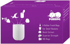 Purring Small Garbage Bags with Quick-Dispense, 4 Gallon Trash Can Liners with Cute and Compact Package, 100 Count (Purple)