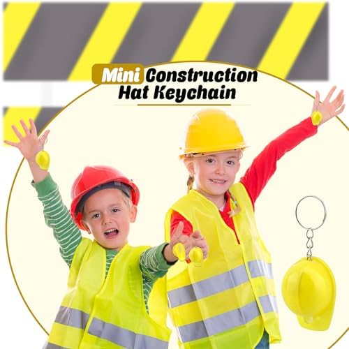 80 Pcs Mini Construction Hat Keychains Yellow Small Safety Hat Hard Helmet Key Chains for Birthday Construction Themed Party Favors Classroom Reward Goodie Bags Fillers