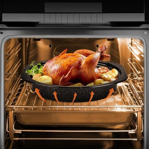 All-in-One Enamel Roasting Pan with Lid & Rack | Oven & Dishwasher Safe for Turkey and More | Includes Silicone Handles & Cleaning Sponges （13inchs/16inchs） (5, 16inch)