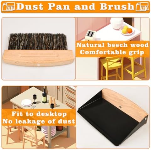 Small Dust Pan and Brush Set, Mini Hand Broom and Dustpan Set, Wooden Crumb Sweeper for Home Desktop, Sofa, Pet Care Household (Black)