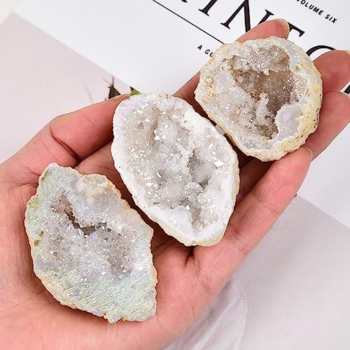 JIC Gem 0.88 Lbs Angel Aura Quartz Crystals Geode Druzy Cluster Titanium Coated Natural Irregular Rock Gemstone Specimen 1.2-2.5"
