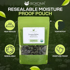Biokoma Organic Lemon Balm Dried Leaves 50g 1.76oz Melissa Officinalis Loose Herb Calming Relaxing Sleep Digestive Support USDA Organic Herbal Tea Resealable Pouch Pure No Preservatives No GMO Kosher