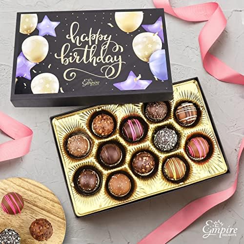 Happy Birthday Chocolates - 12 Assorted Milk & Dark Chocolate Truffles - Gourmet Box - Birthday Gifts for Women & Men, 6 oz