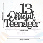 13th Official Teenager Cake Topper, Double Sides Glitter 13 Birthday Cake Pick Decorations Happy Birthday Party Supplies Decorations for Teen Boys Girls (Black)