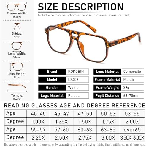 Aviator Reading Glasses for Women Men,4 Pairs OversizedBlue Light Blocking Spring Hinge Readers