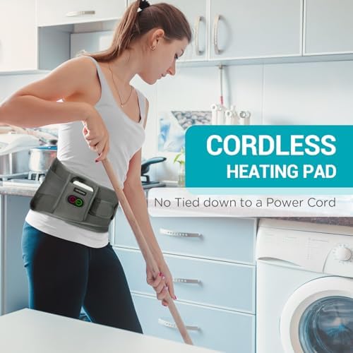 Comfytemp Cordless Heating Pad with Massager for Back, Portable Lower Back Massager FSA Eligible HSA Rechargeable Wireless Electric, Birthday Gifts for Women Men Mom Dad Seniors 3 Heat 30Auto-Off Grey